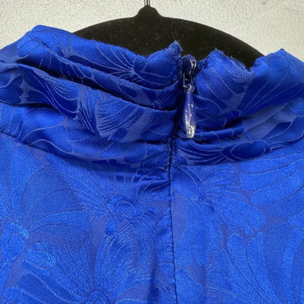 Ronny Kobo Virgo ruched floral satin sheath dress in blue silk blend, M - Picture 5 of 13